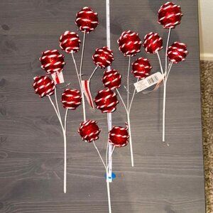 NWT 5 Ashland Red & White Glitter Christmas Tree Sticks with Candy Cane Stripes